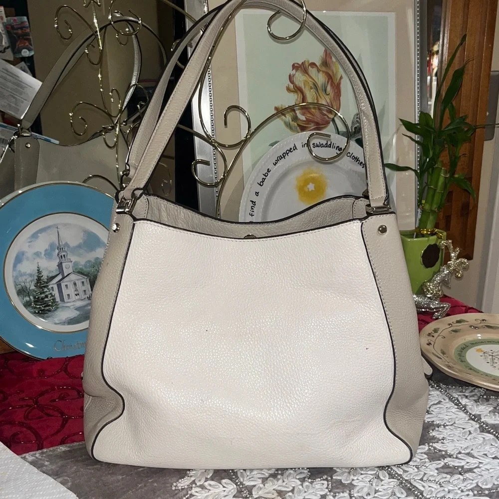 Kate Spade Leila Colorblock Cream and Tan Shoulder Bag Tote 3 Compartment Purse